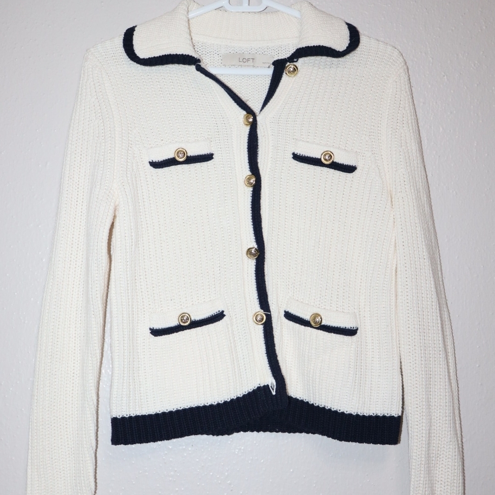 LOFT Ivory and Ebony Knit Sweater